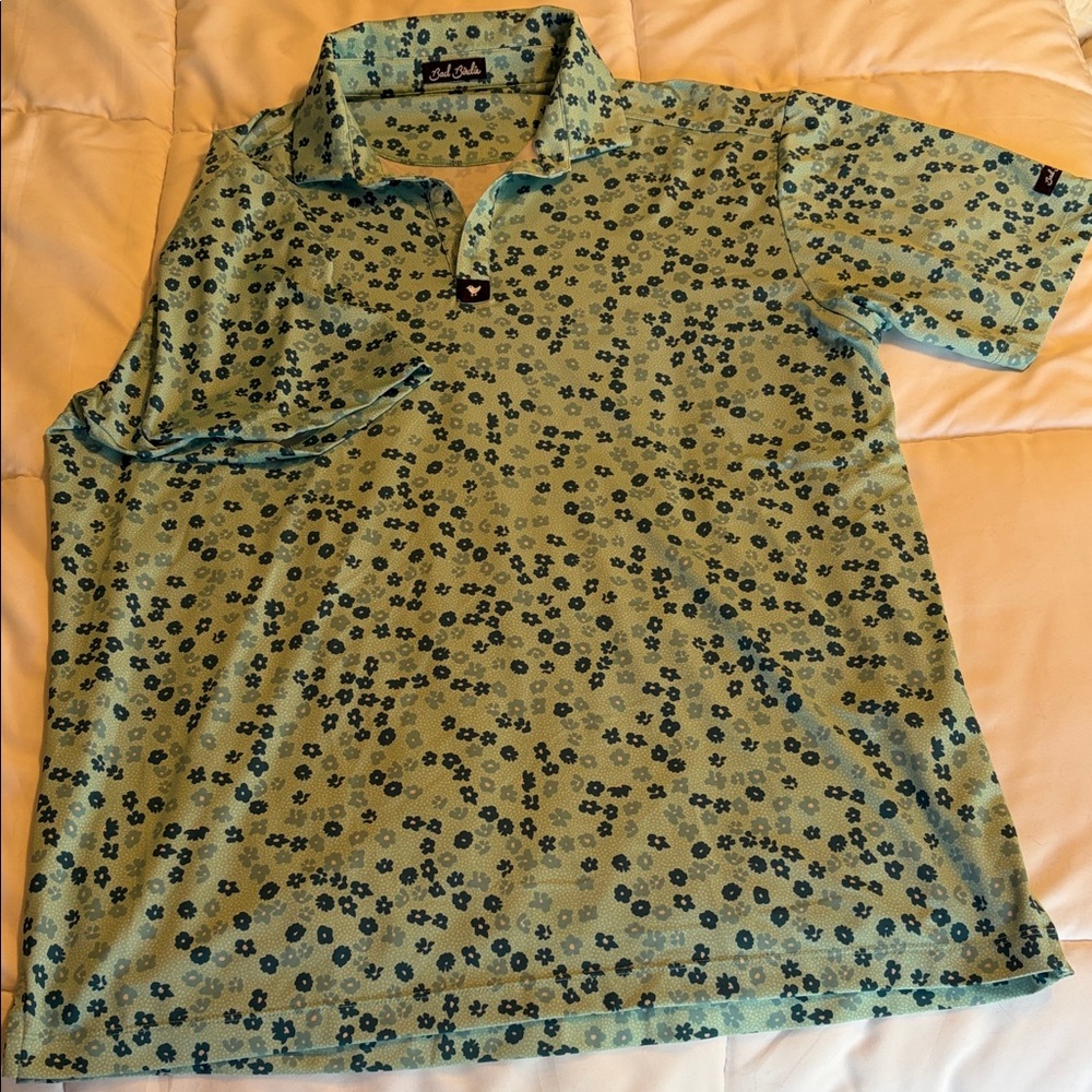 Bad Birdie Green Floral Polo Shirt